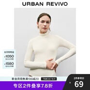 UR秋季新款女裝簡約百搭休閑立領(lǐng)修身長袖T恤UWB440047 本白 S
