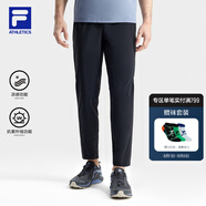 斐樂(lè)（FILA）男針織長(zhǎng)褲夏季涼感褲冰絲防紫外線高彈力休閑直口運(yùn)動(dòng)褲子男 深黑-BK L