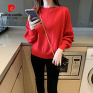皮爾卡丹針織短款一字領(lǐng)毛衣女2025春秋新款韓版上衣蝙蝠袖寬松套頭打底衫 紅色 XL 【115-125斤】