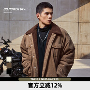 BD.POWER UP+ 羊羔絨外套男秋冬季加厚保暖休閑翻領(lǐng)繡花夾克外套男寬松 棕色 2XL （90-100kg）