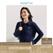 茵曼老錢風(fēng)POLO領(lǐng)洋氣針織衫秋冬女裝打底長(zhǎng)袖毛衣上衣 寶藍(lán)色 M 
