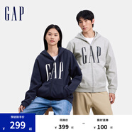Gap男女裝印花字母logo抓絨連帽衛(wèi)衣休閑660128外套 灰色 180/100A(XL) 亞洲尺碼