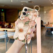 PRUVEEO油畫白茶花適用于蘋果16手機(jī)殼16pro新款保護(hù)套iPhone16ProMax時尚創(chuàng)意16plus個性女款斜挎腕帶硅 液態(tài)腕帶-古董白-油畫白茶花浮雕腕帶-杏色斜挎 iPhone X