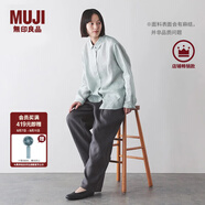 無印良品（MUJI）女式 漢麻水洗襯衫領長袖襯衫女士襯衣外套外衣 25年夏季女裝上衣 淡綠色 M （160/84A）