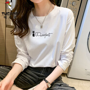 啄木鳥(niǎo)棉T長(zhǎng)袖t恤女寬松韓版2025年早春秋新款夏季白色百搭打底衫上衣潮 字母貓 【好棉長(zhǎng)袖】 S 95斤以下