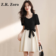 Z.R.Zoro奢侈品連衣裙女2025夏季新款赫本風(fēng)法式方領(lǐng)收腰顯瘦小個(gè)子連衣裙 短裙 M