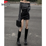 皮爾卡丹大碼辣妹皮裙半身裙女夏季2025高腰黑色包臀裙A字短裙PU皮裙子 黑色 【內(nèi)帶安全褲】 S