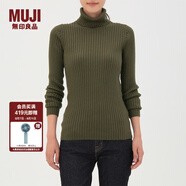 無(wú)印良品 MUJI 女式  寬羅紋 高領(lǐng)毛衣 W7AA872 橄欖綠色 XS
