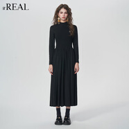 It‘real瑞爾法式復古針織T恤連衣裙女25年春季新款半高領(lǐng)打底裙子 黑色 M