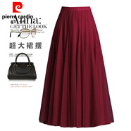 皮爾卡丹（pierre cardin）正版型高品質(zhì)大擺長裙高腰修身仙女半身裙2025百搭舞蹈網(wǎng)紗裙子 酒紅 均碼