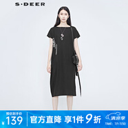 S.DEER 2020夏季新品印花飄帶蝙蝠袖連衣裙S20281265 黑色/91 M/165