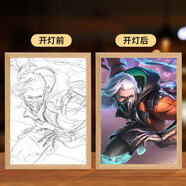 吉品帝王者榮耀周邊會發(fā)光diy素描燈光畫照片定制小夜燈生日禮物 蘭陵王 小號充電款23*17cm