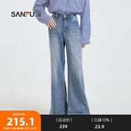 三福牛仔長褲2025春季復(fù)古闊腿高腰喇叭褲女裝497299 藍(lán)色 26
