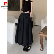 皮爾卡丹（pierre cardin）黑色花苞裙半身裙女夏季新款法式寬松長款燈籠裙子云朵蓬蓬泡泡裙 黑色 有口袋 S 90-100斤