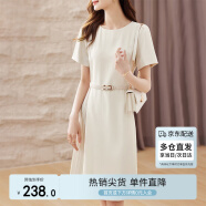 尚都比拉設計感拼接連衣裙夏季高級感氣質百褶裙小個子中長裙子 杏色 L