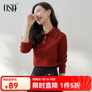 歐莎（OSA）減齡娃娃領套頭針織衫女士初春2025年新款顯瘦外搭上衣 紅色 2XL