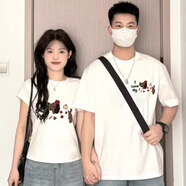 MDlila小狗情侶裝一男一女套裝2025年新款夏季裝正肩修身短袖t恤衣服 男白+女白（長(zhǎng)短款） L 男+女M