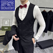 羅蒙（ROMON）馬甲男韓版修身帥氣西服套裝男馬夾背心新郎伴郎團(tuán)結(jié)婚禮服兄弟裝 9982款-黑色單馬甲 M 48