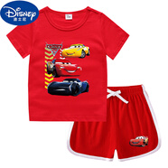 迪士尼（Disney）品牌童裝汽車總動員閃電麥昆車衣服女童短袖T恤套裝女寶兒童半袖 紅色 130 cm