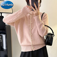 A 21 FUNB蕾絲紅色開衫毛衣外套女款2025新款秋冬針織感小個(gè)子加厚女士 粉紅色 L