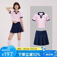 川崎（KAWASAKI）羽毛球服女神運(yùn)動(dòng)套裝女夏季短袖T恤運(yùn)動(dòng)裙兩件套運(yùn)動(dòng)服速干衣 B2996粉色+B2766深藍(lán)色 M