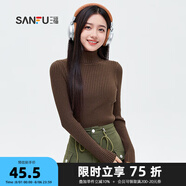 三福毛衣2025冬氣質高翻領高彈包芯紗修身打底上衣女472762 棕色 165/88A/M