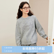 樂(lè)町韓系圓領(lǐng)線套衫女20精致繡花毛衣寬松毛衫上衣 銀燭灰（現(xiàn)貨） L