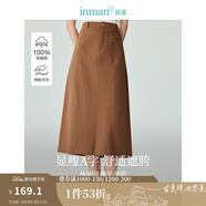 茵曼（INMAN）復(fù)古通勤開(kāi)叉半身裙女2025夏季百搭舒適全棉中長(zhǎng)A字裙子 咖啡色 S