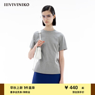 IIIVIVINIKO春季新款“印度長絨棉”簡約精致休閑修身短袖T恤女 淺灰 S