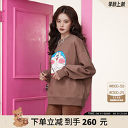 拉拉波波哆啦A夢新款設(shè)計感減齡薄衛(wèi)衣女圓領(lǐng)寬松顯瘦高級上衣ABCD-WSTS18 咖色 L
