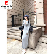 皮爾卡丹灰色長(cháng)袖針織連衣裙女春季氣質(zhì)修身長(cháng)裙打底裙半開(kāi)領(lǐng)緊身包臀裙子 灰色 均碼