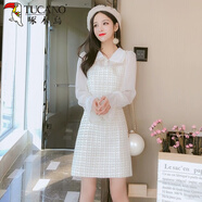 啄木鳥(niǎo)早春款小香風(fēng)連衣裙女秋裝2026年新款小個(gè)子高端氣質(zhì)娃娃領(lǐng)打底裙 杏色 XL