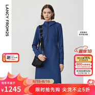 朗姿設計感復古休閑連帽收腰輕運動(dòng)衛衣連衣裙冬季新款裙子 艦隊藍色 M