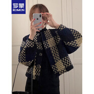 羅蒙（ROMON）粗花撞色格子短款外套春秋2025新款時(shí)尚小香風(fēng)長(cháng)袖上衣女裝短外套 撞色格子外套 均碼 85-135斤