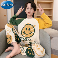 A 21 FUNB兒童寶寶家居服男童純棉長(zhǎng)袖春秋裝中大童笑臉青少年睡衣套裝 33593-笑臉 170 L碼身高160-165CM 體重100-1