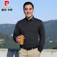 皮爾卡丹中老年爸爸秋季長(zhǎng)袖T恤含桑蠶絲百搭舒適POLO衫男父親禮物 黑色 XL