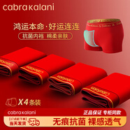 cabra kalani男士?jī)?nèi)褲男新疆長(zhǎng)絨棉透氣四角中腰青少年平角寬松大碼冰絲短褲頭 品牌專(zhuān)柜本命年大紅新疆棉 4條 XL （建議110-135斤）