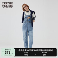 Teenie Weenie【天絲混紡】小熊女春季元?dú)鈺r(shí)尚牛仔連體長(zhǎng)褲背帶褲 中藍(lán)色 XS (155)