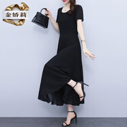 金嬌莉南油源頭工廠(chǎng)連衣裙廣州貴夫人雪紡連衣裙女裝夏季洋氣十三行媽媽 黑色《今年流行時(shí)尚網(wǎng)紅/休閑氣 M 95斤至105斤