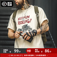 馬登工裝美式復古涂鴉字母印花短袖T恤男夏季混紡圓領(lǐng)重磅小眾Tee男款 淺杏色 【男士半袖/寬松t恤衫/高街/國內潮牌】 XL 【今日下單 順豐包郵】