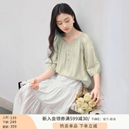香影中袖襯衫女圓領(lǐng)2025夏裝新款慵懶泡泡袖氣質(zhì)淑女寬松藍色上衣 淺綠 XL 170/92A/125-140斤