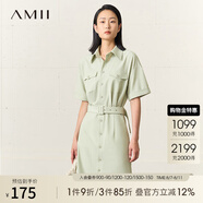 AMII2025春秋新款氣質(zhì)通勤襯衫領(lǐng)連衣裙翻領(lǐng)套頭配腰帶梭織裙子女 薄荷綠 170/92A/XL