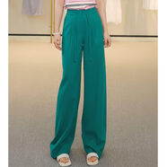 哥弟（GIRDEAR）新款高腰松馳感休閑百搭亞麻長(cháng)褲直筒長(cháng)褲女110002 翡翠綠 S （2碼）