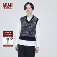 無(wú)印良品（MUJI）女式 美利奴羊毛 圖案編織 V領(lǐng)背心 馬甲針織衫休閑百搭 BA1ODA3A 藏青色圖案 M（160/84A）