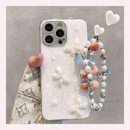卡西奇立體珍珠蝴蝶結適用蘋果16promax手機殼iPhone15pro網(wǎng)紅女款13高級感14plus網(wǎng)紅ins新款硅膠保護套 立體珍珠三朵蝴蝶結-滴膠白 金屬鏡框+蝴蝶結手鏈 iPhone 15 Pro