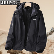 JEEP SPIRIT吉普沖鋒衣男士春秋外套夾克長袖上衣戶外運(yùn)動服純色三合一登山服 黑色 XL （建議120-140斤）