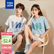 唐獅（TonLion）2025情侶短袖T恤半袖體恤寬松上衣 女款/淡藍 S