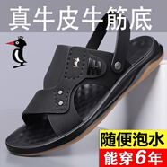 意爾康【牛皮牛筋底】新款歐倫涼鞋男真皮男士涼拖兩用沙灘鞋 歐倫5531新款黑色_N 41