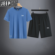 JEEP SPIRIT吉普休閑運(yùn)動(dòng)套裝男夏季T恤男薄款2025新款冰絲速干短褲兩件套男 彩藍(lán) L