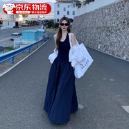 JIOESC吊帶掛脖連衣裙女2025夏新款氣質(zhì)法式設計感收腰無(wú)袖海邊度假長(cháng)裙 吊帶掛脖連衣裙 L